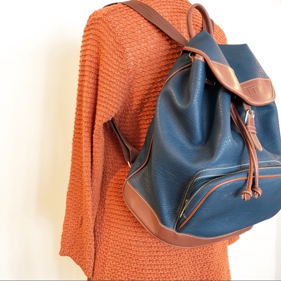 Vintage Backpack • Blue & Brown Vegan Leather - Picture 5 of 8
